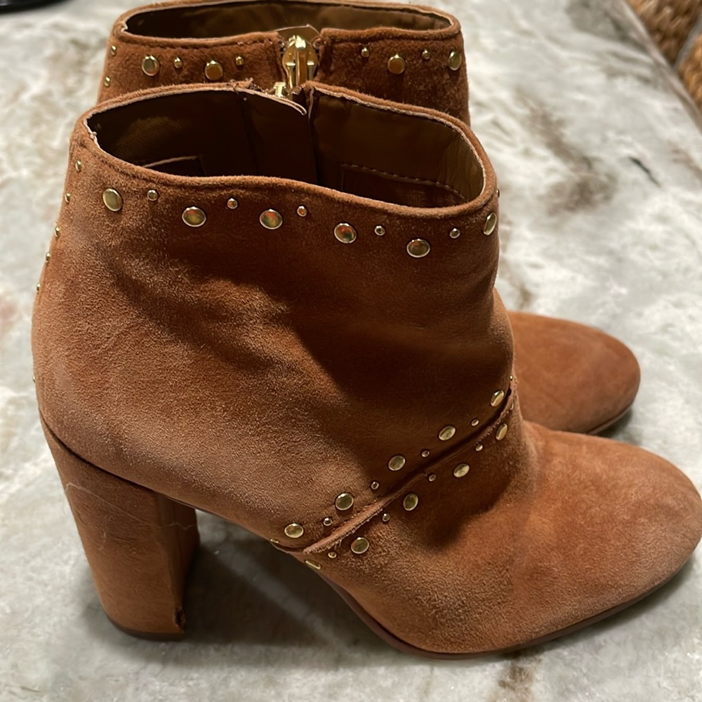 Sam Edelman beige brown suede heeled booties boots size 6.5